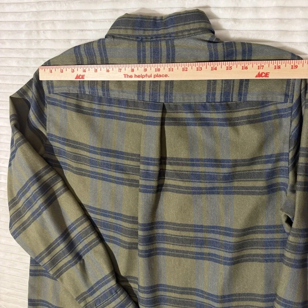 The North Face Men's Olive/ Navy Plaid Cotton Twill Flannel L Button Down Shirt